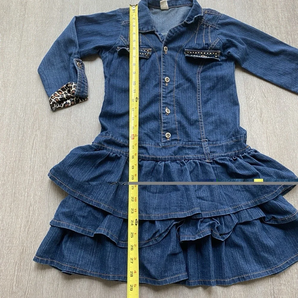 Celine Jeans Girls Blue Ruffled Denim Jean Long Sleeve Dress Size 16 Kidcore